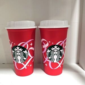 Starbucks 2022 red cup day holiday 16 Oz  set of 2 reusable cups